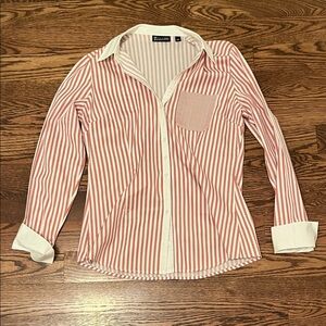 7th Avenue red and White Striped button down blouse